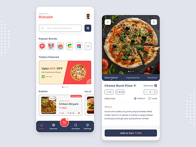 Food Delivery App UI Design | Rish Designs app designer best ui design burger app dailyui design dominos figma food food app ui food booking app food delivery app graphic design light ui minimal pizza app restaurant app rish designs ui ui design ux