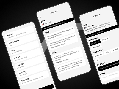 #8 Practise shot - Your vocabulary app black clean dailyui design english flat ios learn modern student translater ui ux vocabulary white