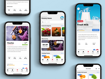 Grocery App Template - Sticky Mobile PWA & Mobile Site Template android app delivery delivery app delivery website design food food app food delivery grocery grocery app grocery application grocery website ios iphone mobile mobile food nutritional data sidebar ui