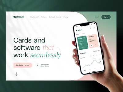 🌵 Cactus Neobank – Landing Page & App Design app bank bank account bank app banking branding cards crypto currencies fintech graphic design interface investments landing logo mobile ui ux design web website