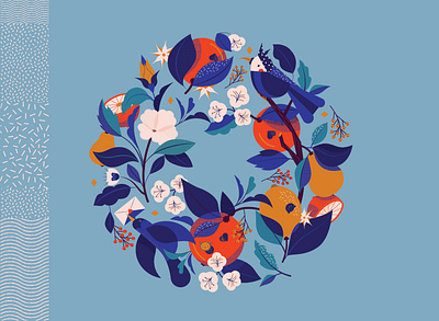 Wheels bird blue illustration leaf orange plant round texture vector vegetal wheel