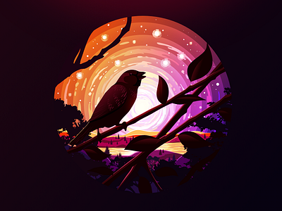 Sparrow art artstyle bird calm circleart illustration impressionism inspire landscape nature negative proart prok art prokopenko relax scene sky sparrow stars trend