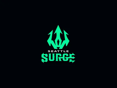 Seattle Surge logo redesign branding design e sports gaming green illustration logo mascot mascot logo poseidon seattle seattlesurge surge trident triton typography ui ux vector water