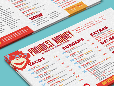 Proudest Monkey Menu Design branding color design food icons illustration logo menu monkey print restaurant typography