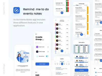 Remind Me- To Do Event Note adobe xd app design free ui kit mobile mobile app design to do list ui uiuxdesign