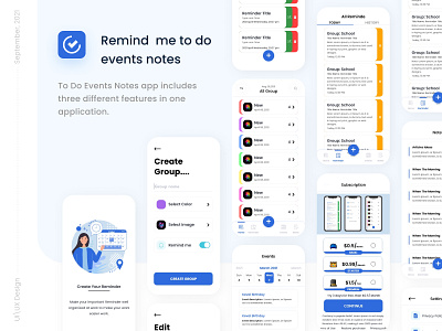 Remind Me- To Do Event Note adobe xd app design free ui kit mobile mobile app design to do list ui uiuxdesign