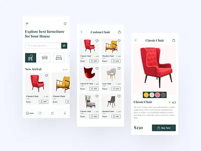 Furniture E-Commerce App UI Design 3d chair clean ecommerce furniture furniture app furniture app ui interior ios minimalist property shop store table ui ui design uiux ux uxui