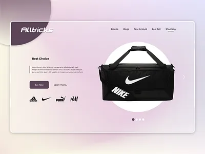 E-commerce Landing Page Design bag branding design glassmorphism nike ui user experience user interface ux web design web header web ui website