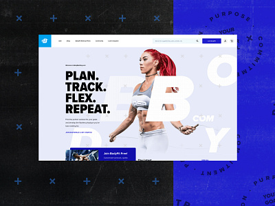 Bodybuilding.com blue branding design diet ecommerce fitness health homepage logo muscles store supplements ui ux web webdesign website wellness workout