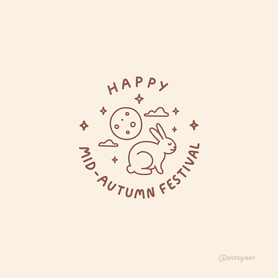 Happy Mid-Autumn Festival badge design bunny chinese holiday full moon hong kong line illustration mid autumn festival moon moon cake rabbit