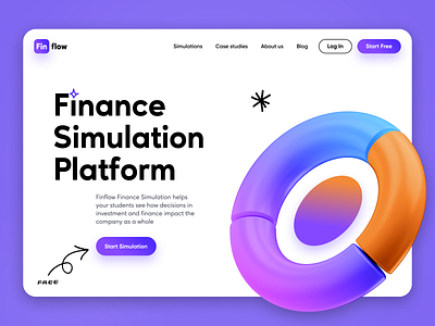 Finflow - Finance Simulation Platform 3d arrows chart finance handwriting header illustration landing landing page pie chart playful website