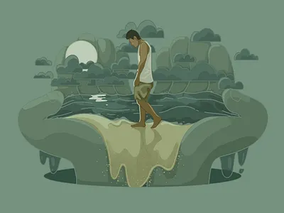 Full moon | Mid Autumn | Memory beach clouds design full moon hands home hometown illustration liquid memory mid autumn festival moon ocean sand sea water wave