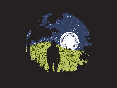 Night Hike adventure circle art forest hike illustration landscape moon mountain night outdoors outside scene silhouette stars topography trail traveling trees trip tunnel