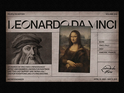 people in history — LEONARDO DA VINCI agency black and white branding brutalism da vinci daily ui editorial graphic design grid history landing page layout motion graphics newspaper poster texture typography ui web web design