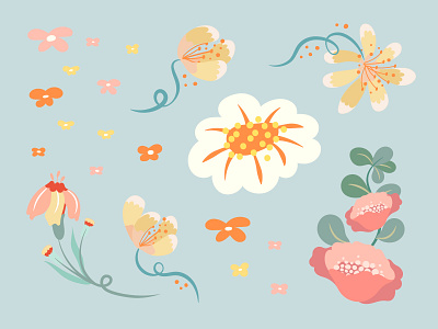 Spring Flower Element Set | Pastel Flat Design adobe aesthetic blossom botanical design flat design floral flower graphic design graphics illustration illustrator kit leaf pack set soft spring vector vector art