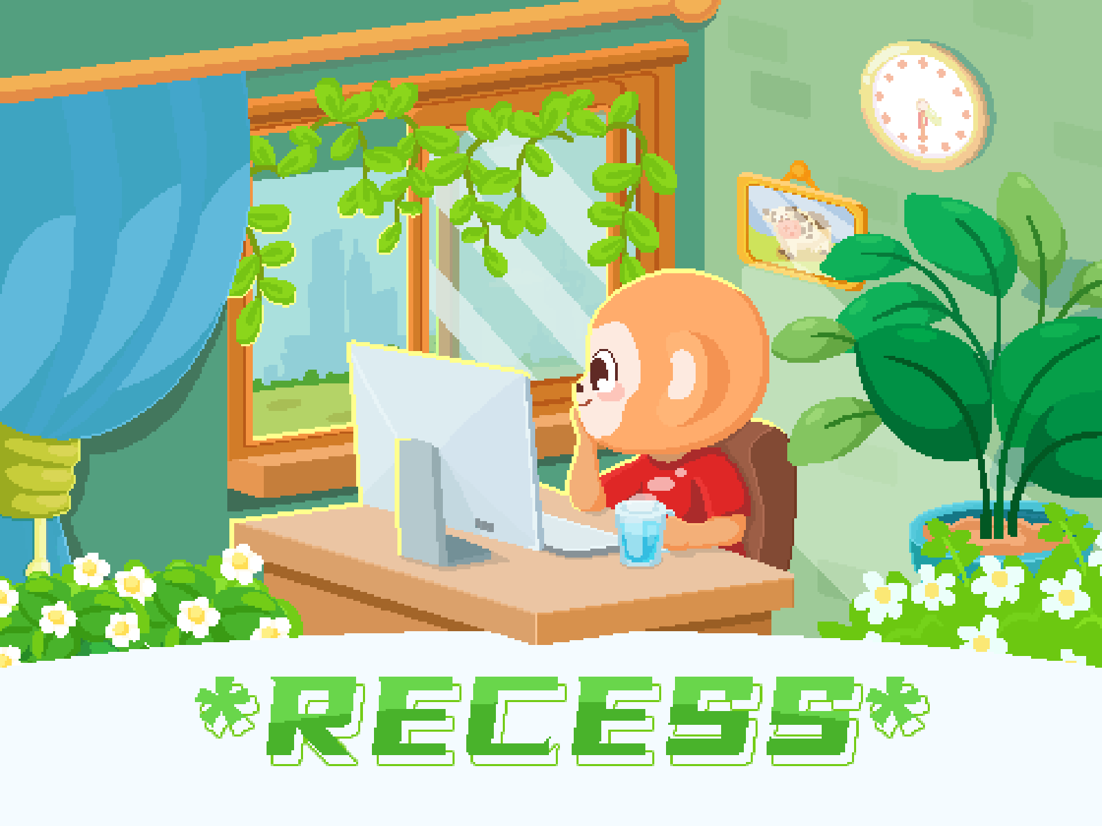 Recess Pixel Design break courseware design illustration monkey online courseware online education pixel pixel gif plant recess rest steam study ui window xueersi