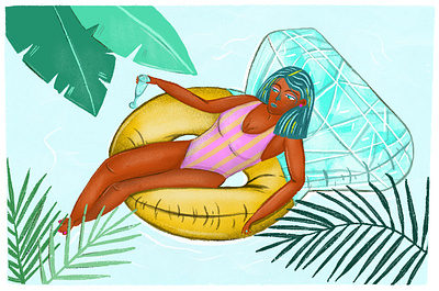 Lady of leisure at the pool engaged female illustration girl illustration illustration pool float procreate procreate art summer wedding ring