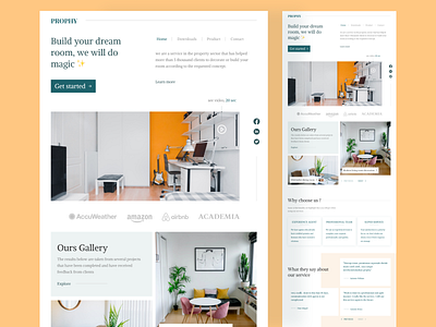 Prophy - Room building service elegant furniture landing page minimalist proper real estate room ui web dekstop website