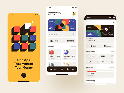 Fintech App Concept app app design bank bank card banking concept credit card debit card finance finance app fintech management management app mobile banking money app online bank retro style ui ui visual design ux