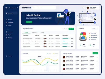 SoftwareServices HR Dashboard analysis branding dashboard design graphic design hr human resource illustration light mode logo software solutions ui ux