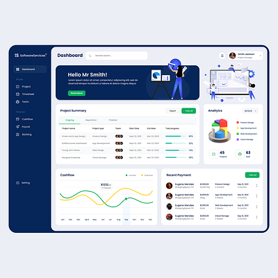 SoftwareServices HR Dashboard analysis branding dashboard design graphic design hr human resource illustration light mode logo software solutions ui ux