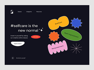 ~ #selfcare website ~ abstract awareness colorful dark educational empowerment landing page self development self improvement selfcare ui design visual design web design website