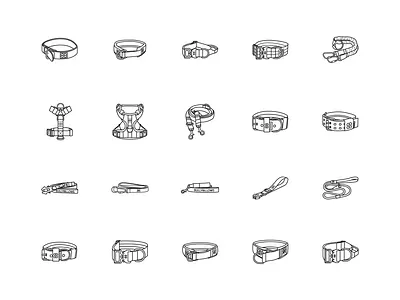 Dog Collars Icons collars contour icon illustrator vector