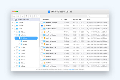 BitLockerGoMac interface and delete files bitlocker imyfone readwrite bitlocker drive on mac ui