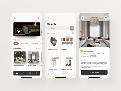 Furniture shopping app app clean design elegant exploration flat furniture icon interior minimal mobile typography ui uiconcept ux