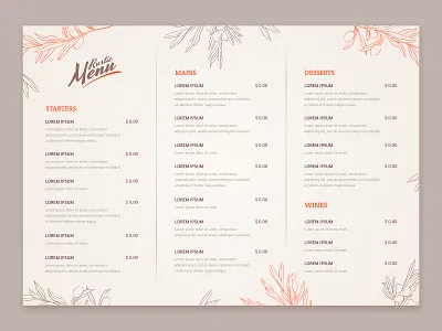Rustic menu template hand drawn menu rustic template vector