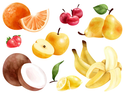 Fruits food fruits illustration procreate vector