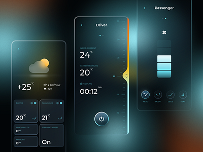 Porsche Taycan Assistant. Climat Control automotive car cards ui climat control controls design driver figma gradient ios app passenger thermostat ui