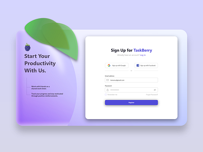 Sign Up/Register Page branding design graphic design illustration login page productivity register signup ui ux website