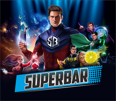 Fitness Bar: SUPERBAR branding character comics energy bar fitness bar food healthy food illustration packing design super hero