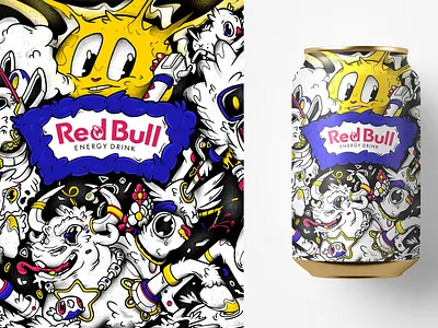 Concept packaging of Red Bull art branding cartoon character designdrinkpackage drink graphic design illustration package pattern print redbull