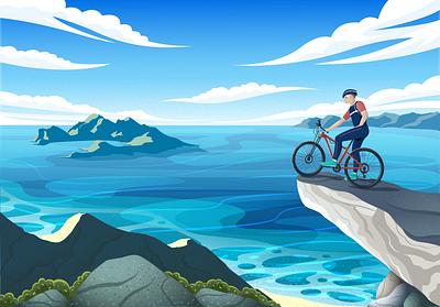 Lofoten, Norway. bicycle character characterdesign coverillustration cyclist editorialillustration gigitalillustration illustration inspiration landscape lofoten lofotenislands magazinecover mountain nature norway sea sport