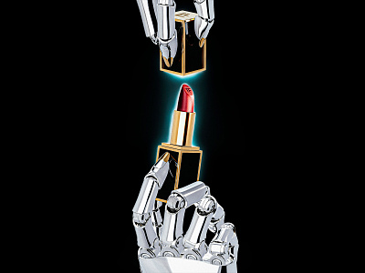 Robo Glambot : Tom Ford Lipstick 3d beauty c4d cg chrome cinema4d cosmetics cyborg design glam illustration lipstick makeup maxon metal render retro robot tomford