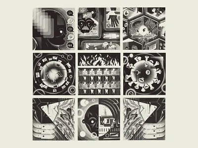 PostLife 00 abstract ai article digital art dystopia editorial future futurism futuristic illustration plants procreate robots virus