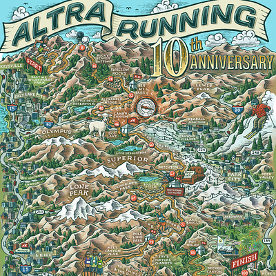Altra Running Wasatch 100 Map altra altra running drawing illustration lone peak lone peak 5 map map design map making maps mario portrait wasatch wasatch 100 wasatch mountains zucca