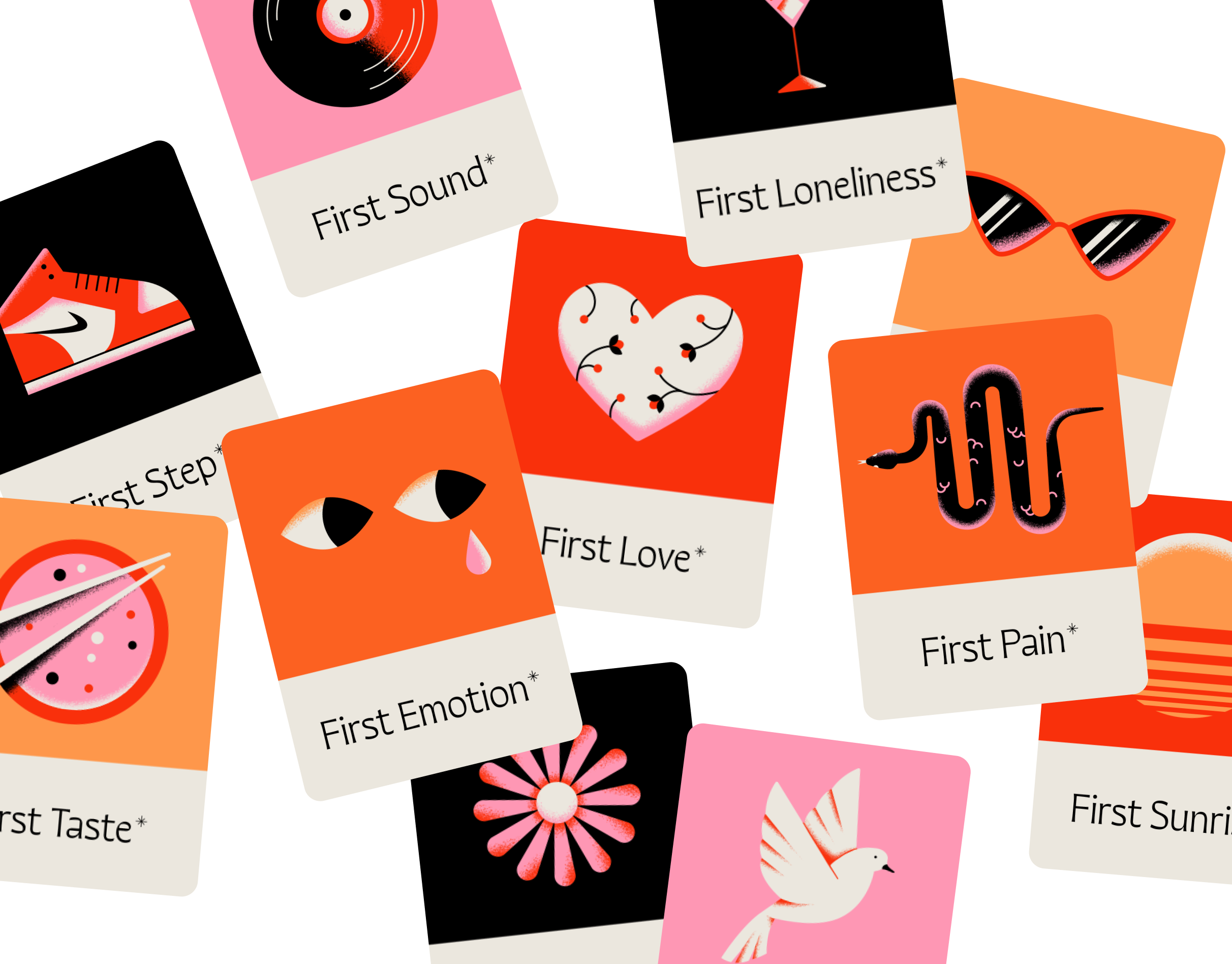 First Memories / Spot Illustration Project 2d art branding cards colorful design emotions first flat graphic design heart icons illustration illustrator memories procreate snake spot tears texture