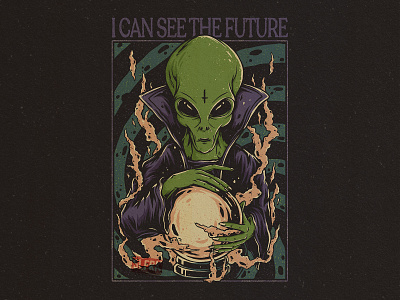 I Can See the Future alien aliens apparel design artwork branding clothes clothing concept design drawing graphic design horror illustration magic magician merch design shirtdesign tshirt vintage wizard