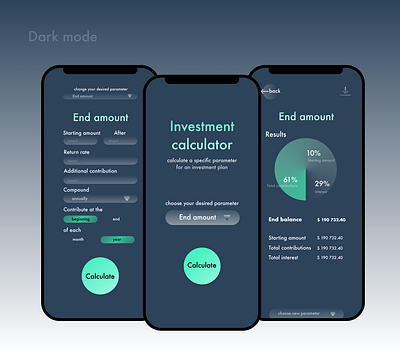 App | Investment calculator | Dark mode dailyui inter interface ui ux web design