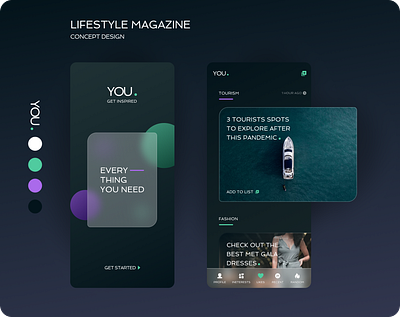 Lifestyle Magazine Mobile app clean dark glass lifestyle magazine mobileapp morphism uidesign uxdesign