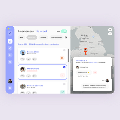 Reviews, research and conversation chat conversation feedback list location review ui ui design