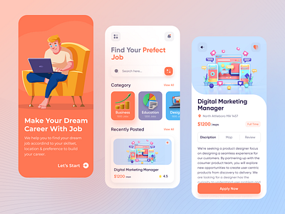 Job Finder App career clean ui colorful app concept finder hiring illustration ios job app job application job finder job listing job portal job search job seeker minimalist mobile app recruitment uiux vacancy