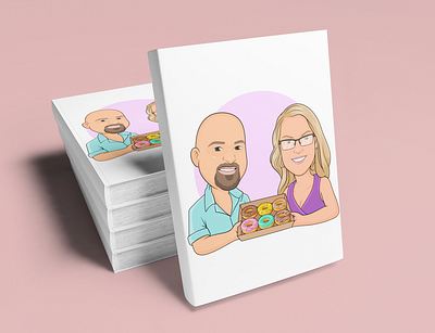 A cartoon portrait of a pastry chef couple bake. cartoon art cartoon portrait chef couple exclusive logo pastry chef