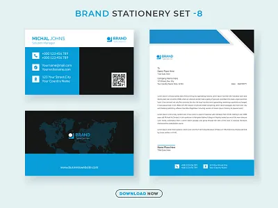 Brand Identity Set and Stationery Design ads banner branding brandingidentity business card creative design identity letterhead logo minimalist modern new print social stationery template vector web banner