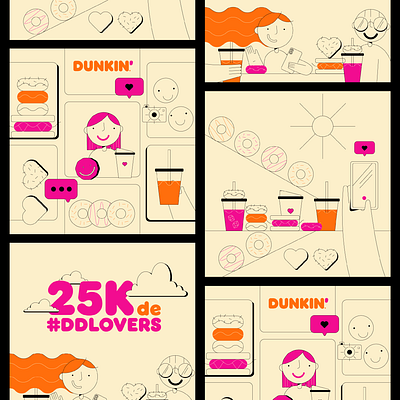 DD LOVERS coffee dessert donuts dunkin food iced coffee illustration lifestyle sweet vector