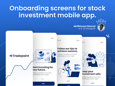 Onboarding screens for stock investment mobile app app illustration ios product design ui ux