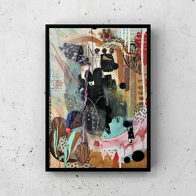 "Infinito" - 30 x 40 cm abstract black blue canvas dream fantasy infinite mixed media whimsical